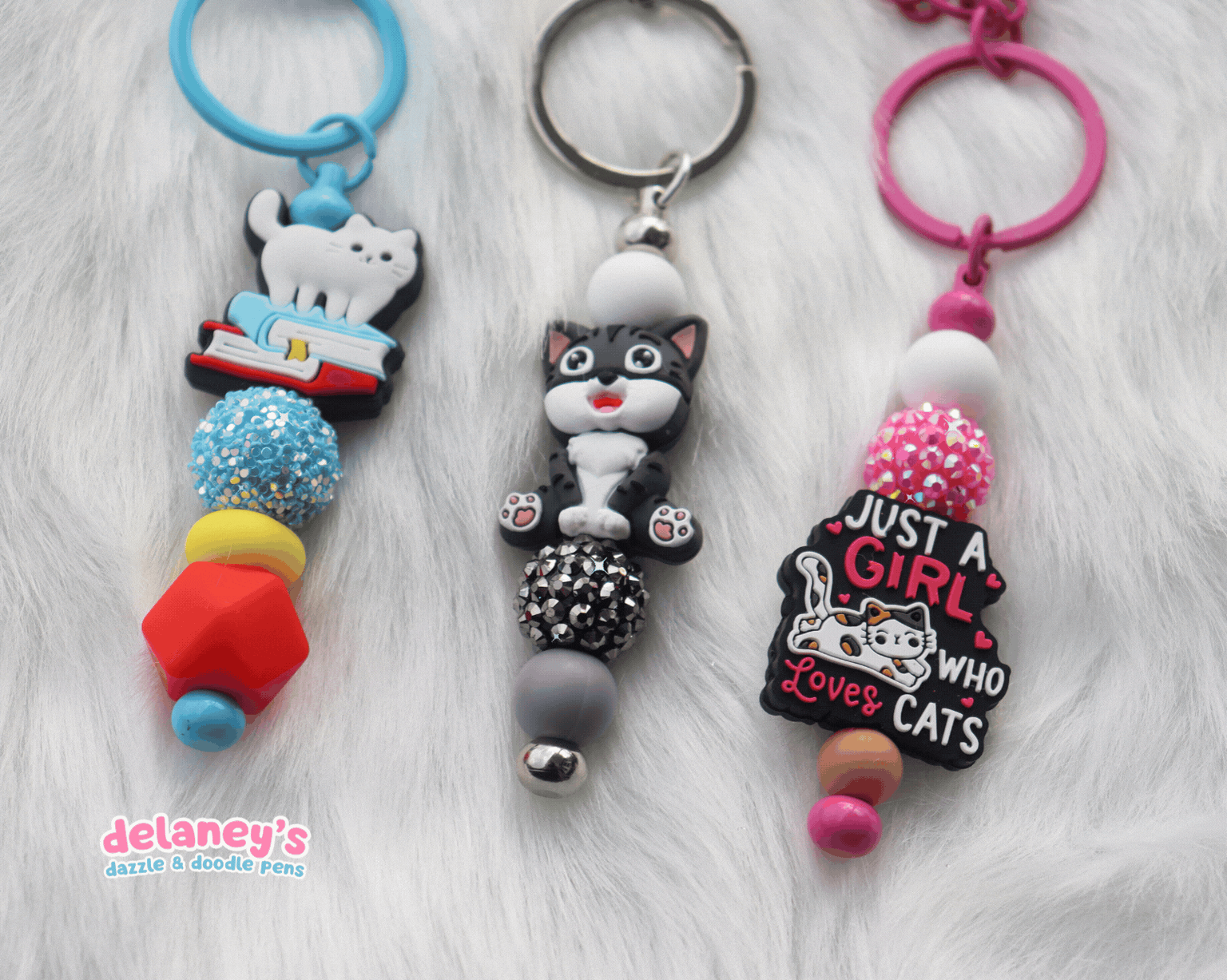 Beaded Keychains with CAT Focal Beads (6 Pack)