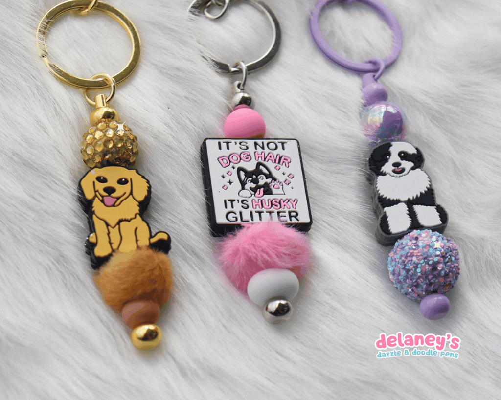 Beaded Keychains with DOG Focal Beads (6 Pack)