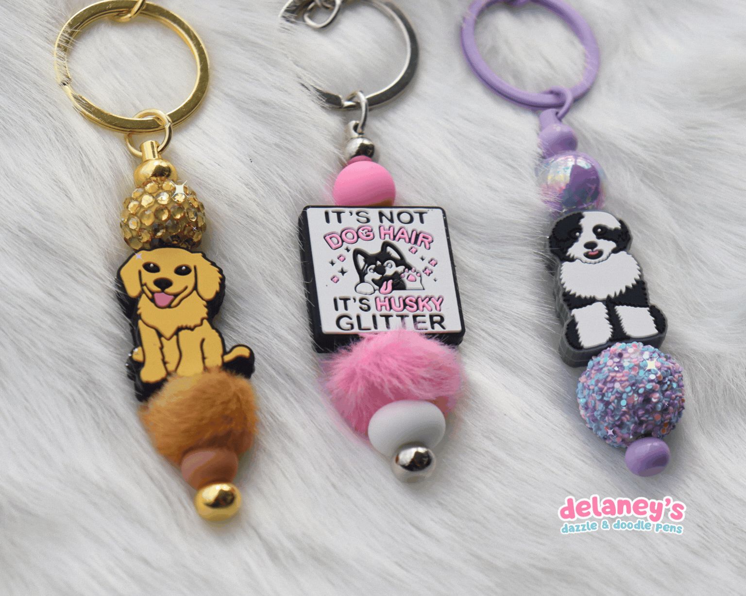Beaded Keychains with DOG Focal Beads (6 Pack)